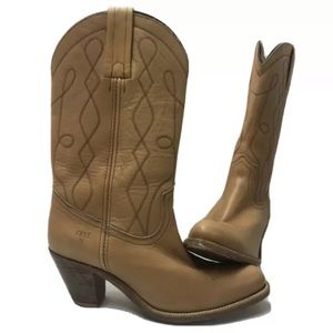 FRYE Women's Size 10 B Western Cowboy Boots Leather Tan Brown 7972 USA Vintage